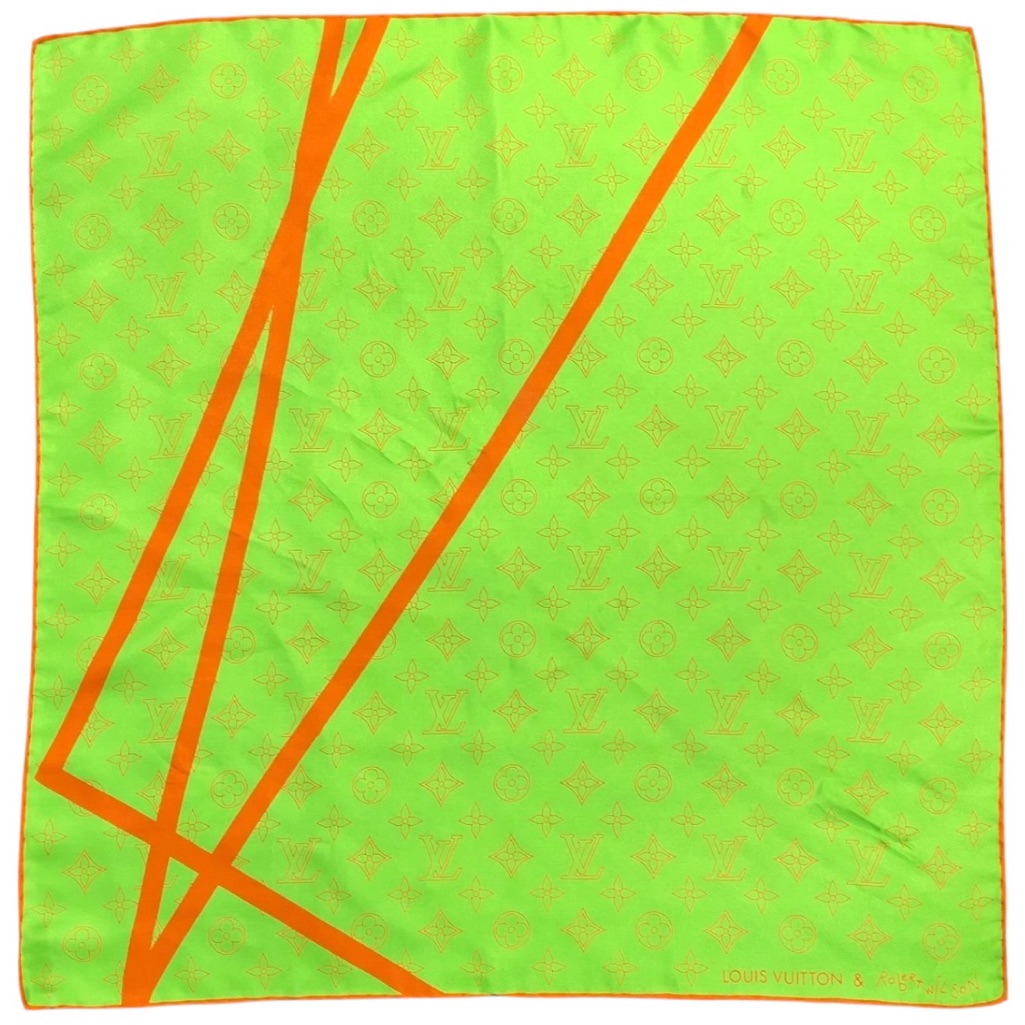 Louis Vuitton X Robert Wilson Limited Edition Green & Orange Fluo Silk Scarf